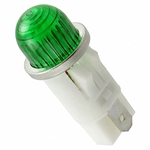 VCC 1053QA5 GREEN NEON 250V PANEL MOUNT INDICATOR LAMP, HI-DOME, .500" HOLE DIAMETER, TAB TERMINALS, 208VAC TO 250VAC