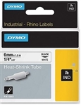 DYMO RHINO 18051 HEAT SHRINK 3:1 LABEL 1/4" X 5' BLACK ON   WHITE