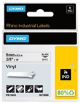 DYMO RHINO 18443 VINYL LABEL BLACK ON WHITE 3/8" X 18'