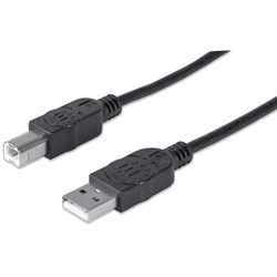 MANHATTAN 333382 HI-SPEED USB B DEVICE CABLE, USB 2.0,      TYPE-A MALE TO TYPE-B MALE, 480 MBPS, 3M (10 FT.), BLACK