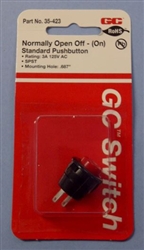 GC 35-423 STANDARD PUSH BUTTON SWITCH SPST OFF-(ON) NORMALLY OPEN, 3A @ 125VAC, RED BUTTON, SOLDER TERMINALS
