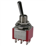 MODE 41-247T-0 UL/CSA APPROVED ECONOMY SUB-MINIATURE TOGGLE SWITCH, DPDT (ON)-OFF-(ON), 5A @ 125VAC OR 28VDC, SOLDER TAB