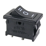 MODE 46-145J-1 ROCKER SWITCH SPDT ON-OFF-ON, 10A @ 125VAC / 6A @ 250VAC, BLACK INT. SYMBOL, SOLDER TERMINALS