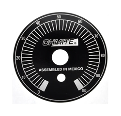 OHMITE 5000E ALUMINUM DIAL PLATE FOR RHEOSTAT /             POTENTIOMETER, 2-3/16", 0 TO 100 MARKINGS