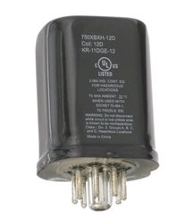 SCHNEIDER 750XBXH-12D RELAY 12VDC DPDT HERMETICALLY SEALED  (KR-11DGE-12) 8 PIN OCTAL, 12A 120VAC/240VAC/28VDC, CUL