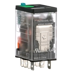 SCHNEIDER 782XBXM4L-24D RELAY 24VDC DPDT "ICECUBE" 8 PIN,   CSA: 15A@150VAC/28VDC 10A@277VAC, WITH TEST BUTTON & LED