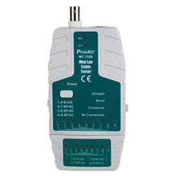 PROSKIT MT-7058 MINI LAN CABLE TESTER, RJ45, RJ11/12 &      BNC CABLE STATUS **BATTERY NOT INCLUDED: 9V REQUIRED**