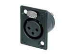 NEUTRIK NC3FP-BAG-1 3 PIN FEMALE XLR PANEL MOUNT RECEPTACLE, SOLDER CONTACTS, BLACK METAL HOUSING, SILVER CONTACTS