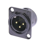 NEUTRIK NC3MD-L-B-1 3 PIN MALE XLR PANEL MOUNT RECEPTACLE,  SOLDER CONTACTS, BLACK METAL D-SIZE HOUSING, GOLD CONTACTS