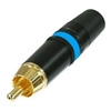 REAN NEUTRIK NYS373-6 PREMIUM RCA PHONO PLUG WITH GOLD      PLATED CONTACTS, BLACK METAL HOUSING & BLUE STRIPE