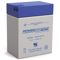 POWERSONIC PS-6120FP 6V 13AH SLA BATTERY WITH ONE .250" TAB (POSITIVE) AND ONE .187" TAB (NEGATIVE)