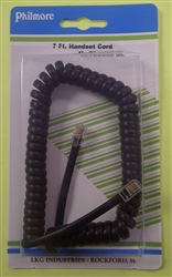 PHILMORE TEC25SBL RETRACTILE HANDSET EXTENSION CORD,        4 CONDUCTOR COILED, PLUG TO PLUG (4P4C), BLACK, 7' EXTENDED