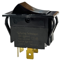 CARLING TIGK51-6S-BL-NBL ROCKER SWITCH DPST ON-OFF,         15A @ 125VAC / 10A @ 250VAC (3/4HP), BLACK, QC TERMINALS