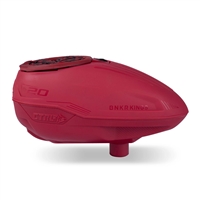 A Bunkerkings CTRL 2 electronic paintball loader in the all dark red colorway.