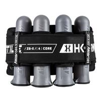 An HK Army Zero-GX paintball harness. The harness has a 3+2+4 capacity and is black with white accents.