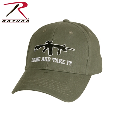 Rothco's "Come and Take It" Deluxe Low Profile Cap is embroidered with "Come and Take It" text and a rifle right on the front and has a hook and loop adjustable strap on the back.