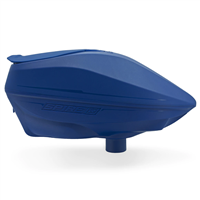 A blue Virtue Spire IR2 electronic paintball hopper.