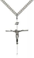 Sterling Silver Crucifix Pendant, Stainless Silver Heavy Curb Chain, 1 3/8" x 7/8"