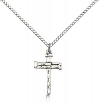 Sterling Silver Nail Cross Pendant, Sterling Silver Lite Curb Chain, 3/4" x 1/2"