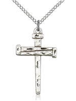 Sterling Silver Nail Cross Pendant, Sterling Silver Lite Curb Chain, 1 1/8" x 5/8"
