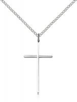 Sterling Silver Cross Pendant, Sterling Silver Lite Curb Chain, 1" x 1/2"