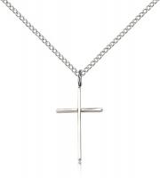 Sterling Silver Cross Pendant, Sterling Silver Lite Curb Chain, 3/4" x 3/8"