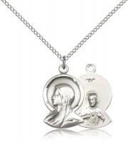 Sterling Silver Madonna Pendant, Sterling Silver Lite Curb Chain, 7/8" x 1/2"