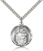 Sterling Silver St. Joseph Pendant, Stainless Silver Heavy Curb Chain, 1" x 7/8"