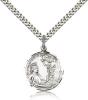 Sterling Silver St. Cecilia Pendant, Stainless Silver Heavy Curb Chain, 7/8" x 3/4"