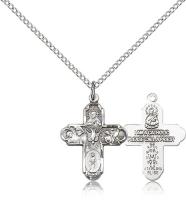 Sterling Silver 5-Way Pendant, Sterling Silver Lite Curb Chain, 3/4" x 5/8"