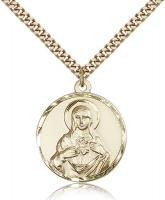 Gold Filled Immaculate Heart of Mary Pendant, Stainless Gold Heavy Curb Chain, 1" x 7/8"