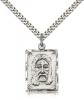 Sterling Silver Holy Face Pendant, Stainless Silver Heavy Curb Chain, 1" x 5/8"