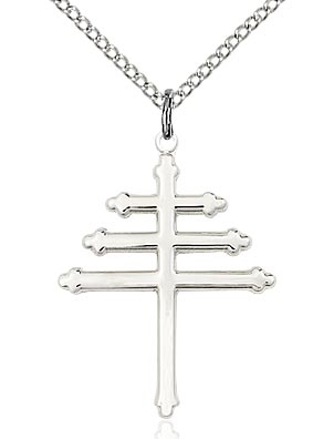Sterling Silver Marionite Cross Pendant, Sterling Silver Lite Curb Chain, 1" x 3/4"