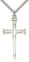 Sterling Silver Nail Cross Pendant, Stainless Silver Heavy Curb Chain, 2" x 1"