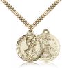 Gold Filled St. Christopher Air Force Pendant, Stainless Gold Heavy Curb Chain, 7/8" x 3/4"