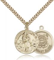 Gold Filled St. Joan of Arc Coast Guard Pendant, Stainless Gold Heavy Curb Chain, 7/8" x 3/4"