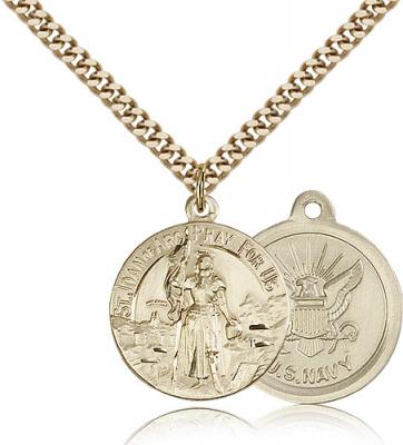 Gold Filled St. Joan of Arc Navy Pendant, Stainless Gold Heavy Curb Chain, 7/8" x 3/4"