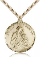 Gold Filled St. Ann Pendant, Stainless Gold Heavy Curb Chain, 1 3/8" x 1 1/8"