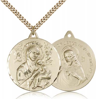 Gold Filled Our Lady of Perpetual Help Pendant, Stainless Gold Heavy Curb Chain, 1 3/8" x 1 1/4"