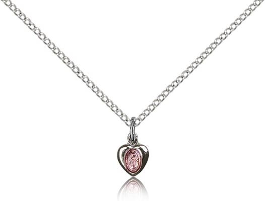 Sterling Silver Miraculous Pendant, Sterling Silver Lite Curb Chain, 1/4" x 1/8"
