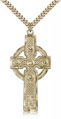 Gold Filled Cross Pendant, Stainless Gold Heavy Curb Chain, 1 7/8" x 7/8"