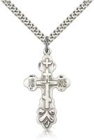 Sterling Silver Cross Pendant, Stainless Silver Heavy Curb Chain, 1 3/8" x 3/4"