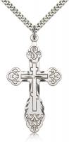 Sterling Silver Cross Pendant, Stainless Silver Heavy Curb Chain, 1 7/8" x 1"