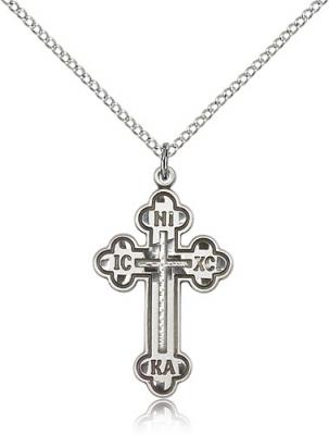 Sterling Silver Russian Cross Pendant, Sterling Silver Lite Curb Chain, 1 1/8" x 5/8"