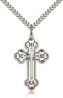 Sterling Silver Cross Pendant, Stainless Silver Heavy Curb Chain, 1 3/8" x 7/8"