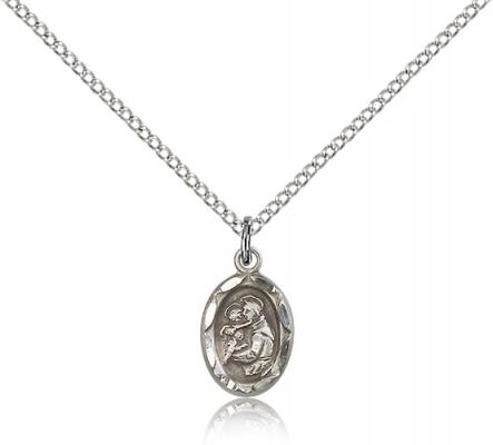 Sterling Silver St. Anthony Pendant, Sterling Silver Lite Curb Chain, 1/2" x 1/4"