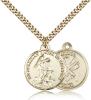 Gold Filled Guardain Angel / Nat'L Guard Pendant, Stainless Gold Heavy Curb Chain, 7/8" x 3/4"