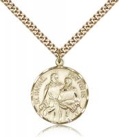 Gold Filled St. Raphael the Archangel Pendant, Stainless Gold Heavy Curb Chain, 7/8" x 3/4"