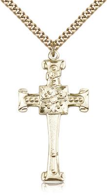 Gold Filled Cross Pendant, Stainless Gold Heavy Curb Chain, 1 3/4" x 7/8"
