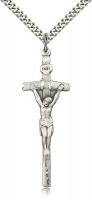 Sterling Silver Crucifix Pendant, Stainless Silver Heavy Curb Chain, 2" x 5/8"